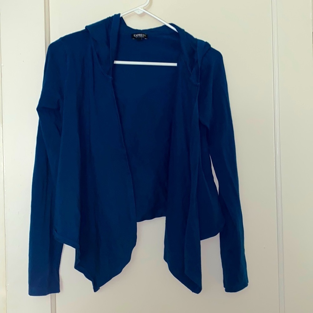 express blue cardigan with hood size: S